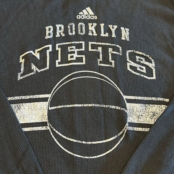 Adidas NBA Boys Brooklyn Nets Basketball Black & White Long Sleeve Shirt - Picture 2 of 7
